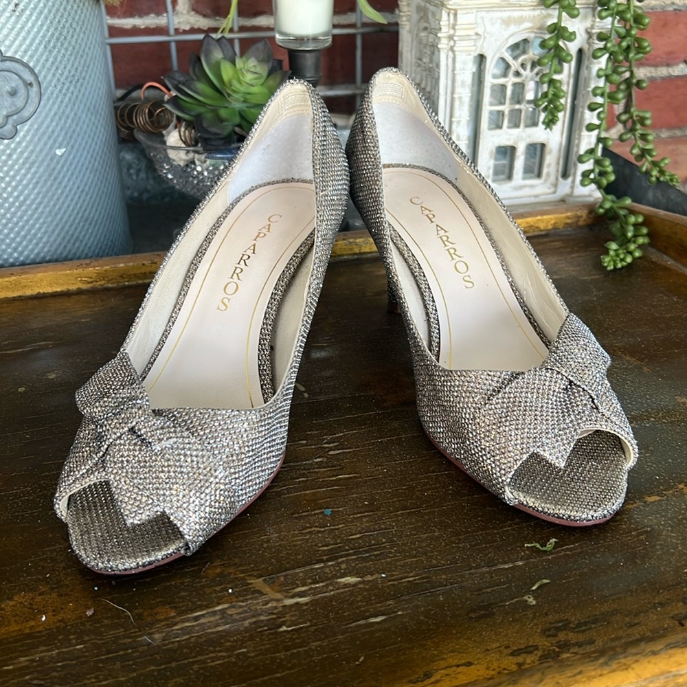 Caparros Silver Peep-Toe Heels